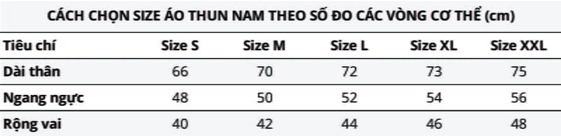 cách chọn size áo thun nam theo số đo các vòng cơ thể