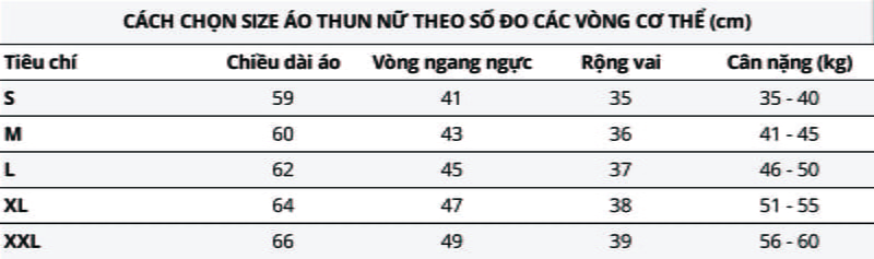 cách chọn size kích thước áo thun nữ theo số đo các vòng cơ thể